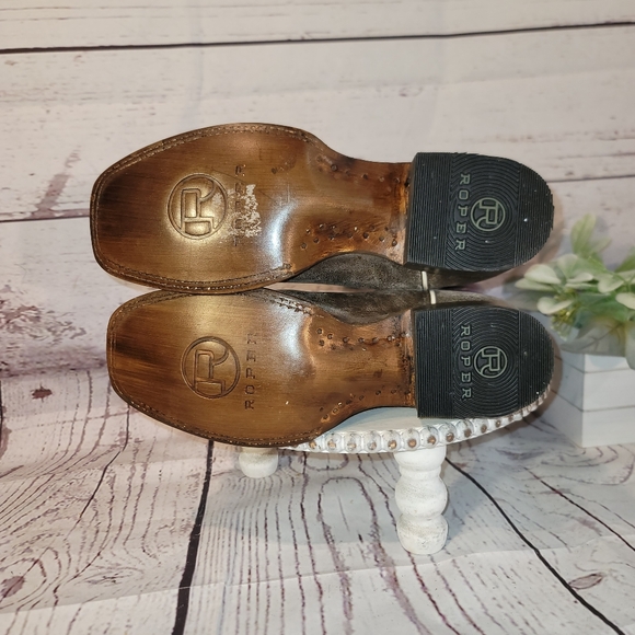 New NWOT Roper Women's Distressed Brown & Purple Leather Square Toe Boots Sz 8.5 - Picture 16 of 16